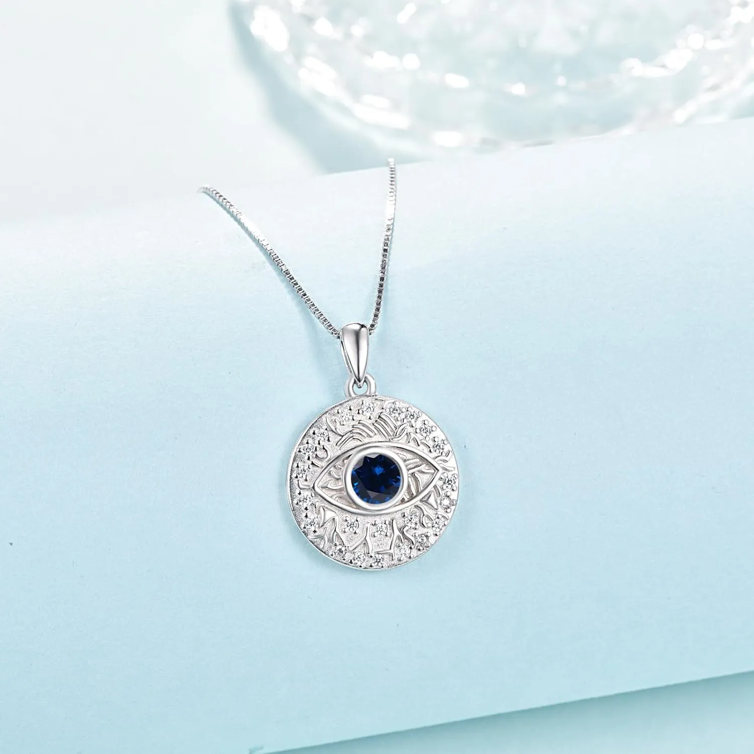TUGHRA Evil Eye Necklace S925 Sterling Silver Evil Eye Pendant Necklaces Protection Jewelry Amulet Gift for Women Girls Boys Men Birthday Anniversary