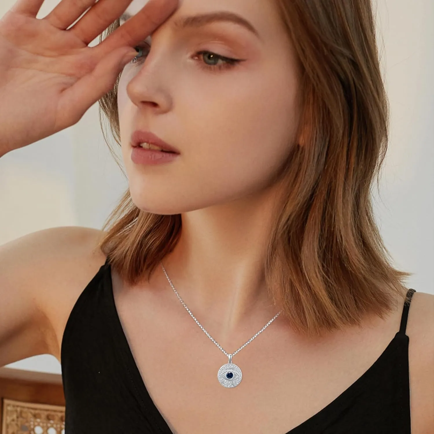 TUGHRA Evil Eye Necklace S925 Sterling Silver Evil Eye Pendant Necklaces Protection Jewelry Amulet Gift for Women Girls Boys Men Birthday Anniversary