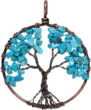 TUMBEELLUWA Tree Pendant Healing Crystal Necklace Gemstone Chakra Copper Plated Handmade Jewelry for Women Men
