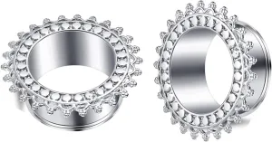 Tunnel Earrings, 1 Pair Ear Gauges Stainless Steel Gold/Silver with Vintage Flower Body Jewelry Piercing Kit