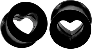 Tunnel Gauges, 1 Pair Ear Gauges Silicone Black Heart Shape Women and Men Plugs for Ears