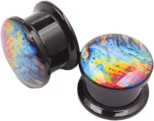 Tunnels for Women Ears, 1 Pair Ear Gauges Acrylic Multicolor Pattern Stretching Ear Kit