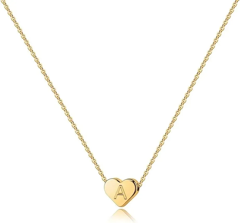 Turandoss Heart Initial Necklace for Women Girls - Dainty 14K Gold Plated Heart Pendant Letter A-Z Alphabet Necklace Tiny Initial Necklaces Gifts for Women Teens Jewelry