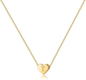 Turandoss Heart Initial Necklace for Women Girls - Dainty 14K Gold Plated Heart Pendant Letter A-Z Alphabet Necklace Tiny Initial Necklaces Gifts for Women Teens Jewelry