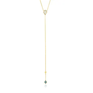 Turquoise and Kyoto Opal Gold Y Necklace