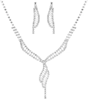 TWINKLEDE Rhinestone Necklace Jewerly Set Silver Bridal Necklace and Earrings Prom Wedding Jewelry Sets for Women