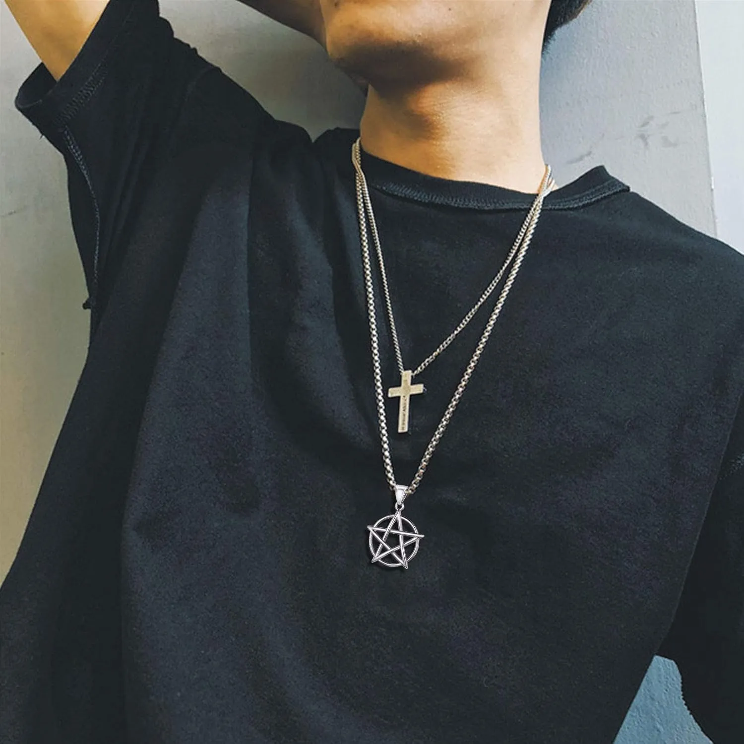 U7 Wiccan Necklace Pagan Pendant Men Women Stainless Steel/Black/18K Gold Plated Pentagram/Norse Viking/Raven Occult Necklaces