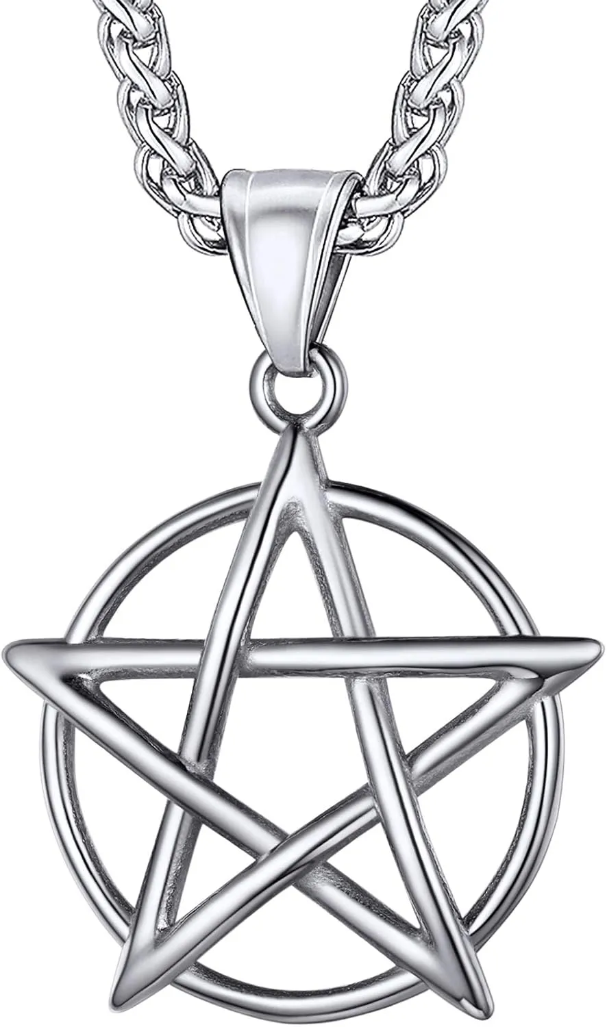 U7 Wiccan Necklace Pagan Pendant Men Women Stainless Steel/Black/18K Gold Plated Pentagram/Norse Viking/Raven Occult Necklaces