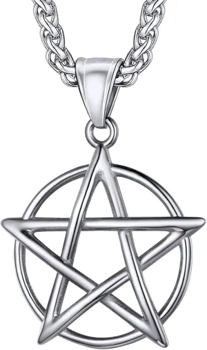 U7 Wiccan Necklace Pagan Pendant Men Women Stainless Steel/Black/18K Gold Plated Pentagram/Norse Viking/Raven Occult Necklaces