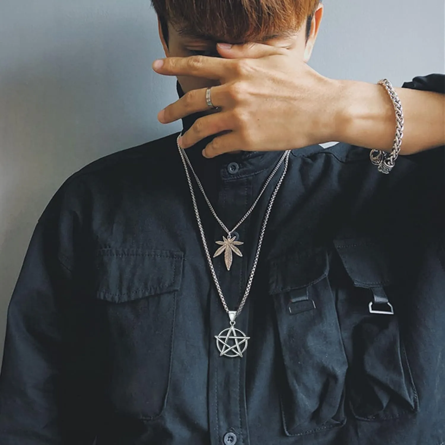 U7 Wiccan Necklace Pagan Pendant Men Women Stainless Steel/Black/18K Gold Plated Pentagram/Norse Viking/Raven Occult Necklaces