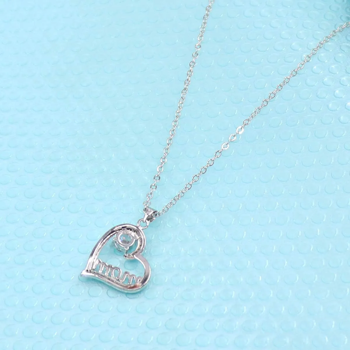 UEUC I LOVE YOU Mom Birth Stones Necklace, Silver Love Heart Pendant Necklace for Mom, Necklace Gift for Mother with 18'' 2'' Chain