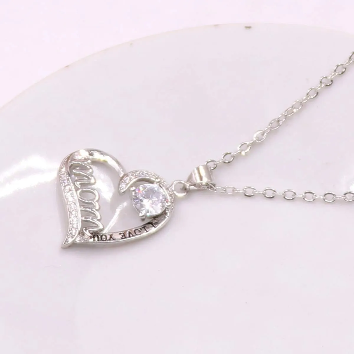 UEUC I LOVE YOU Mom Birth Stones Necklace, Silver Love Heart Pendant Necklace for Mom, Necklace Gift for Mother with 18'' 2'' Chain