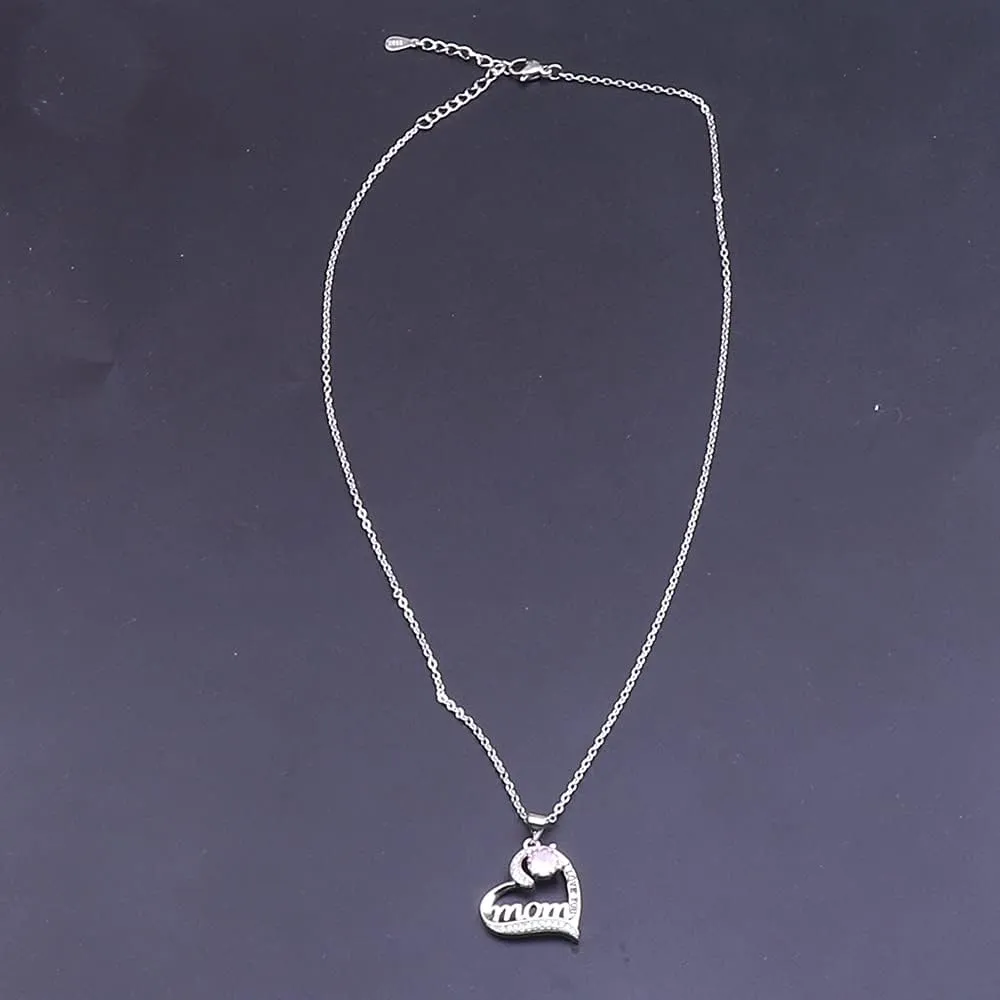 UEUC I LOVE YOU Mom Birth Stones Necklace, Silver Love Heart Pendant Necklace for Mom, Necklace Gift for Mother with 18'' 2'' Chain