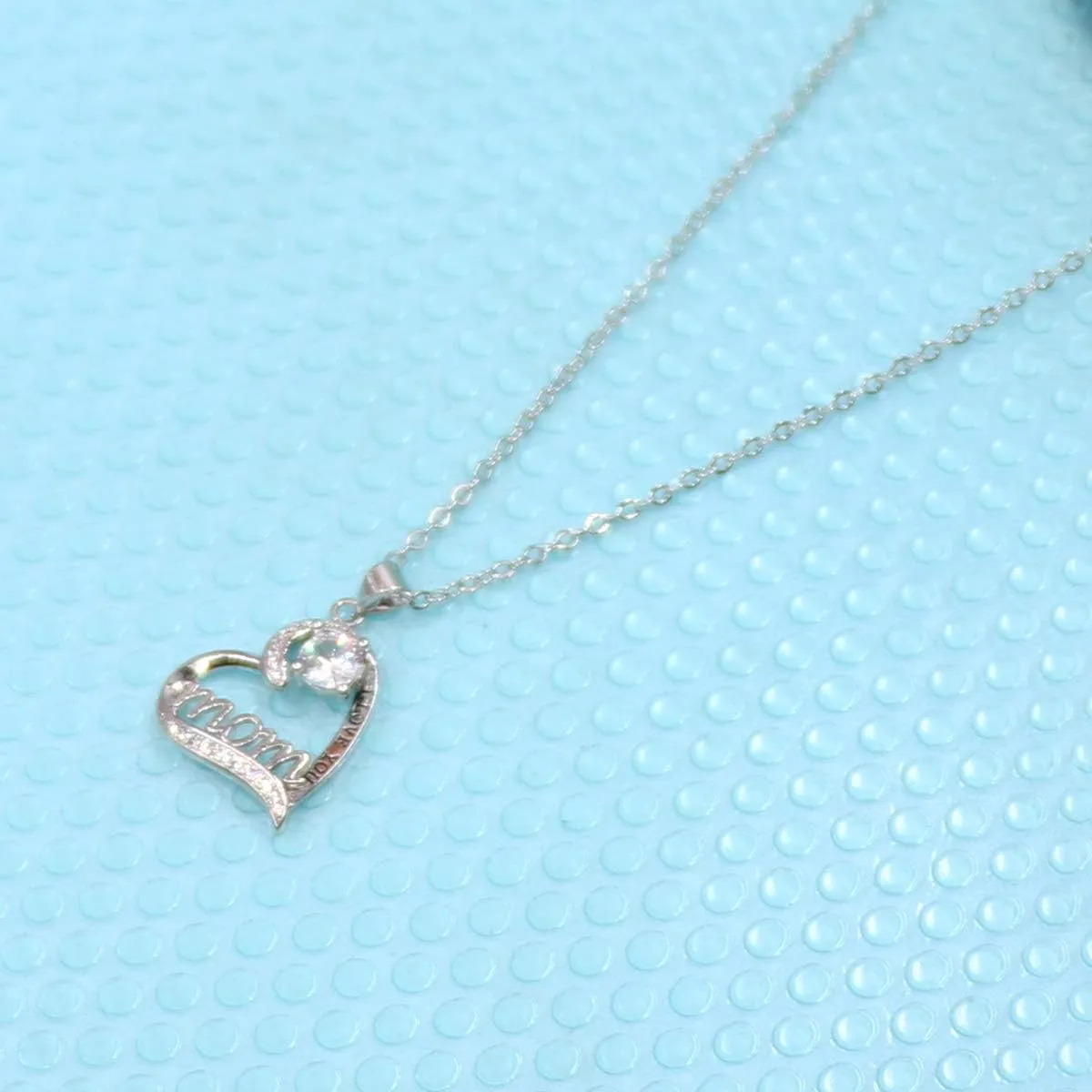 UEUC I LOVE YOU Mom Birth Stones Necklace, Silver Love Heart Pendant Necklace for Mom, Necklace Gift for Mother with 18'' 2'' Chain