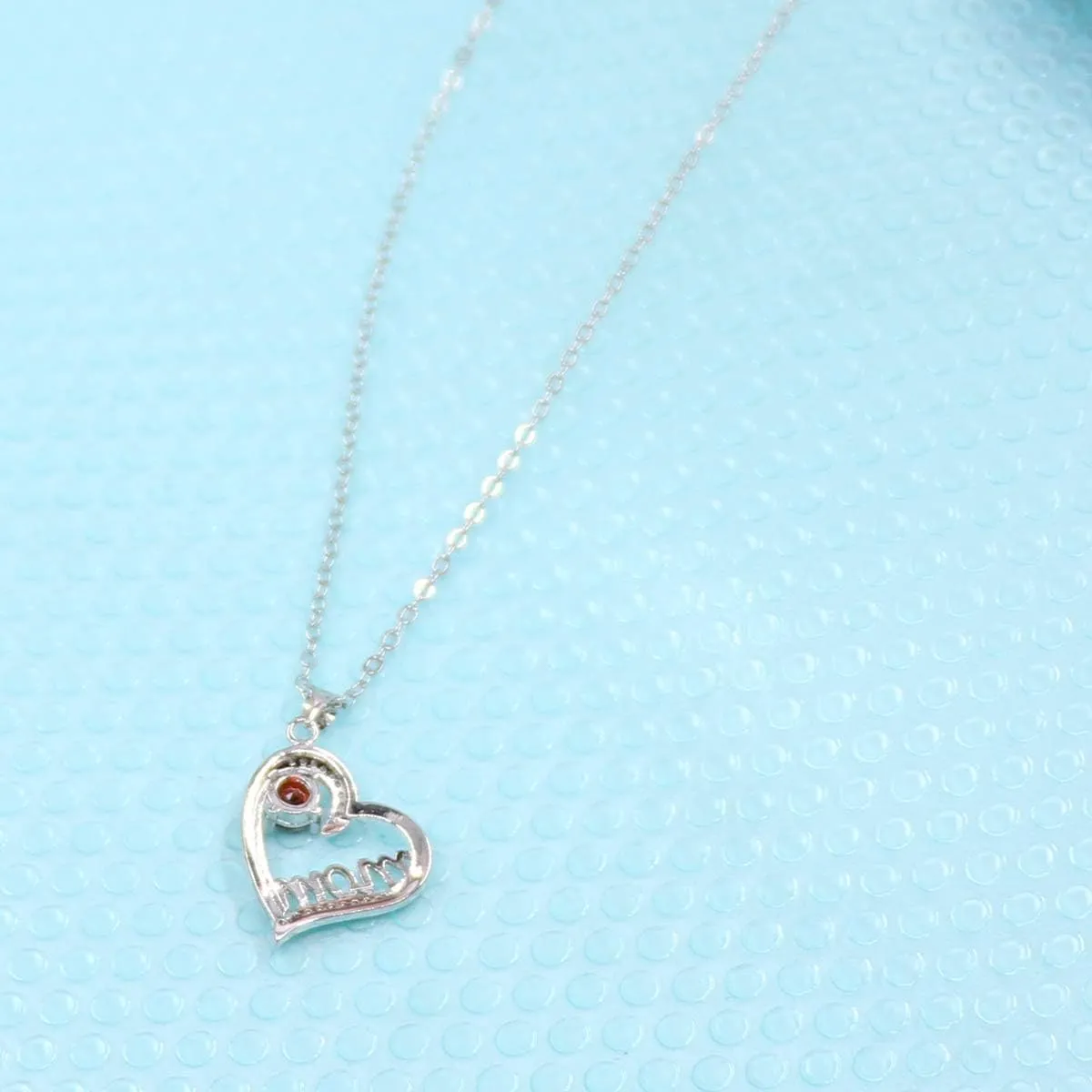 UEUC I LOVE YOU Mom Birth Stones Necklace, Silver Love Heart Pendant Necklace for Mom, Necklace Gift for Mother with 18'' 2'' Chain