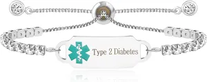 Uloveido Customized Medical Alert ID Tag Health Alert Medical Bracelets Adustable with Cubic Zirconia Tennis Chain