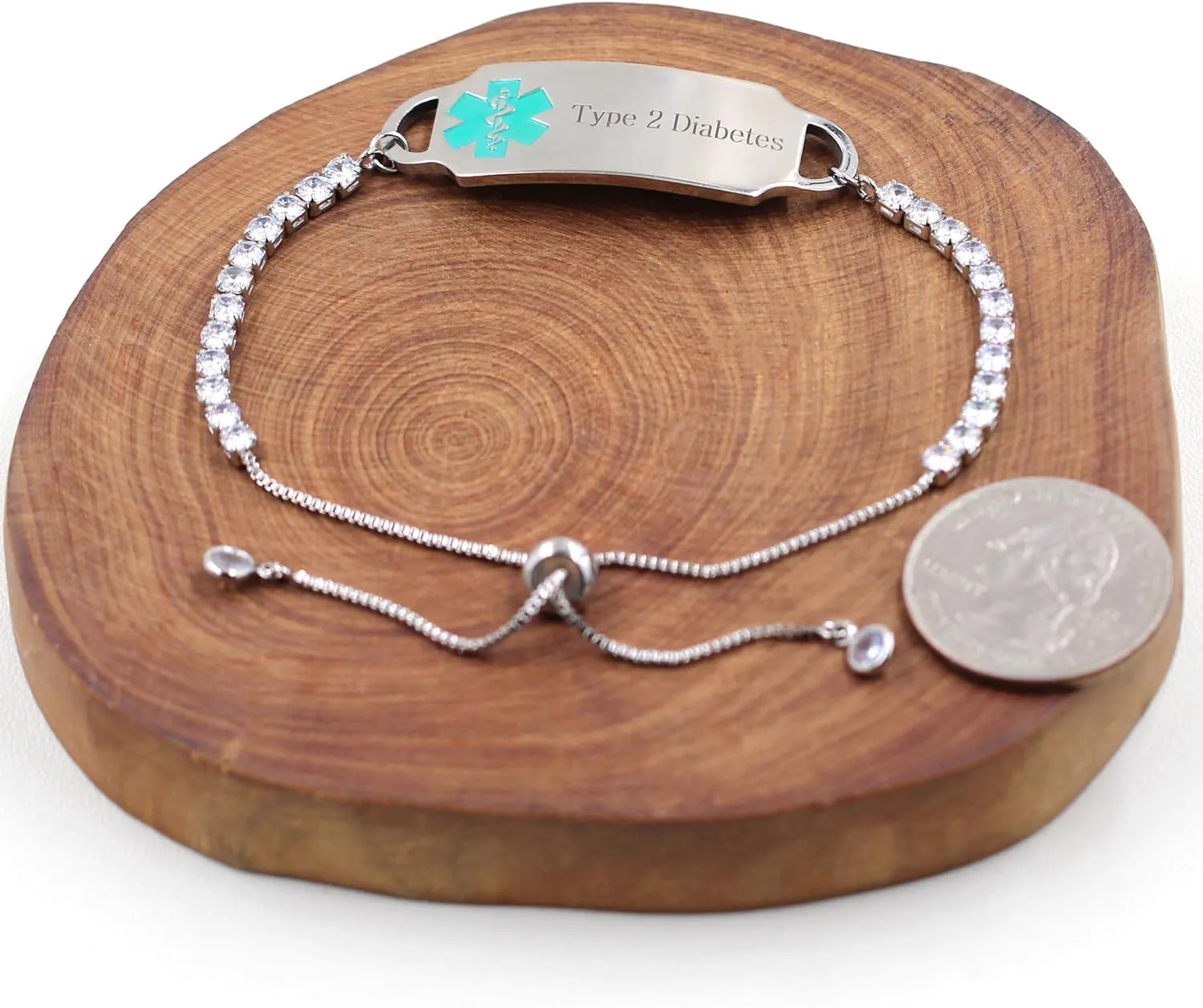 Uloveido Customized Medical Alert ID Tag Health Alert Medical Bracelets Adustable with Cubic Zirconia Tennis Chain