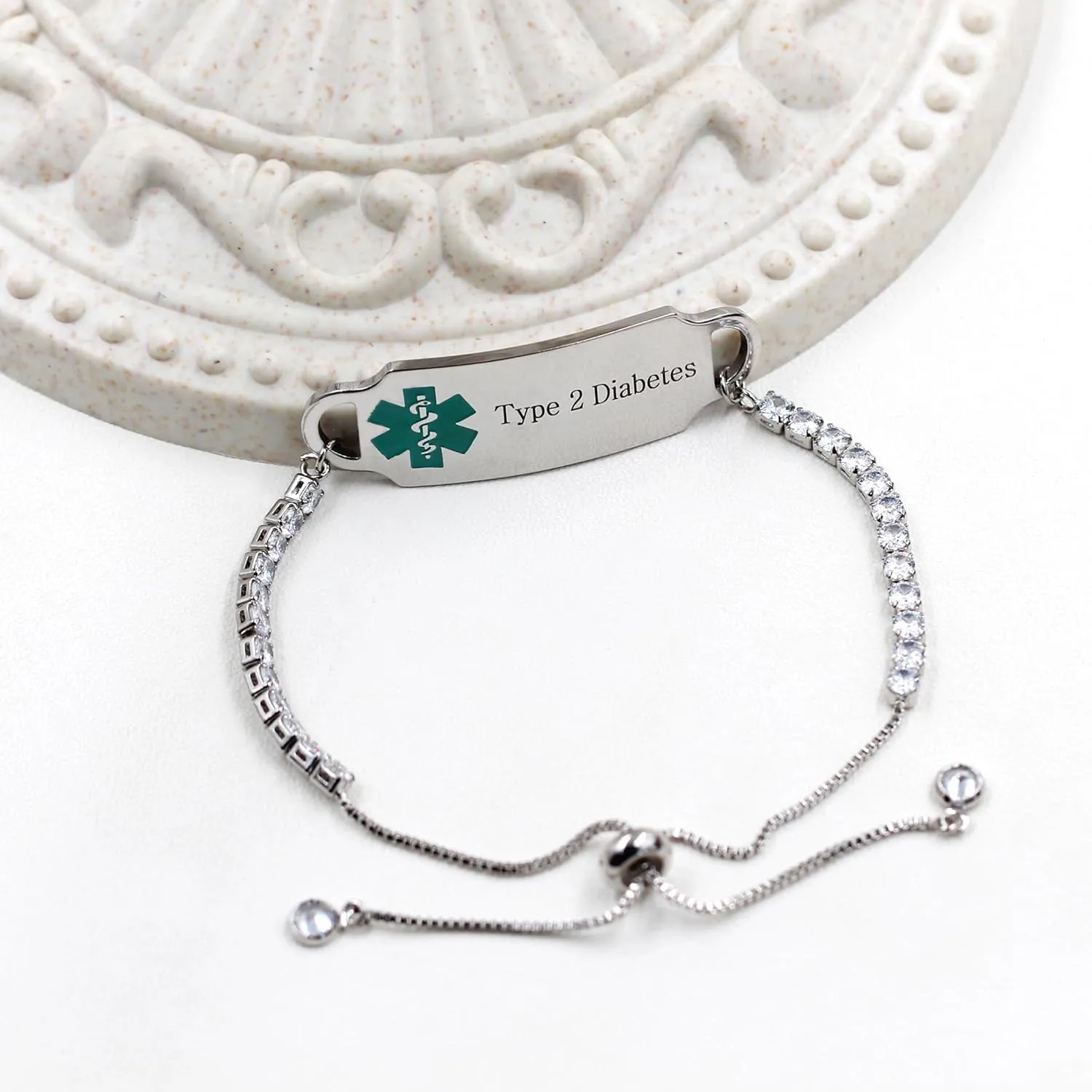 Uloveido Customized Medical Alert ID Tag Health Alert Medical Bracelets Adustable with Cubic Zirconia Tennis Chain