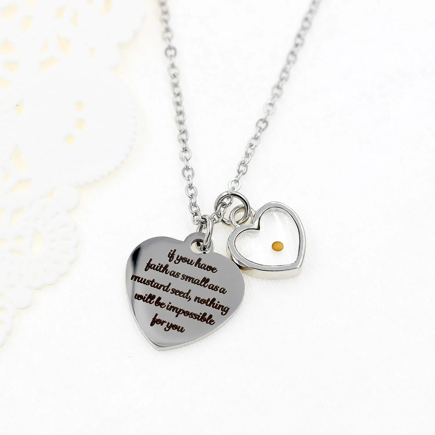 Uloveido Stainless Steel Heart Pendant Christian Faith Mustard Seed Bible Scripture Lettering Necklaces Religious Gift