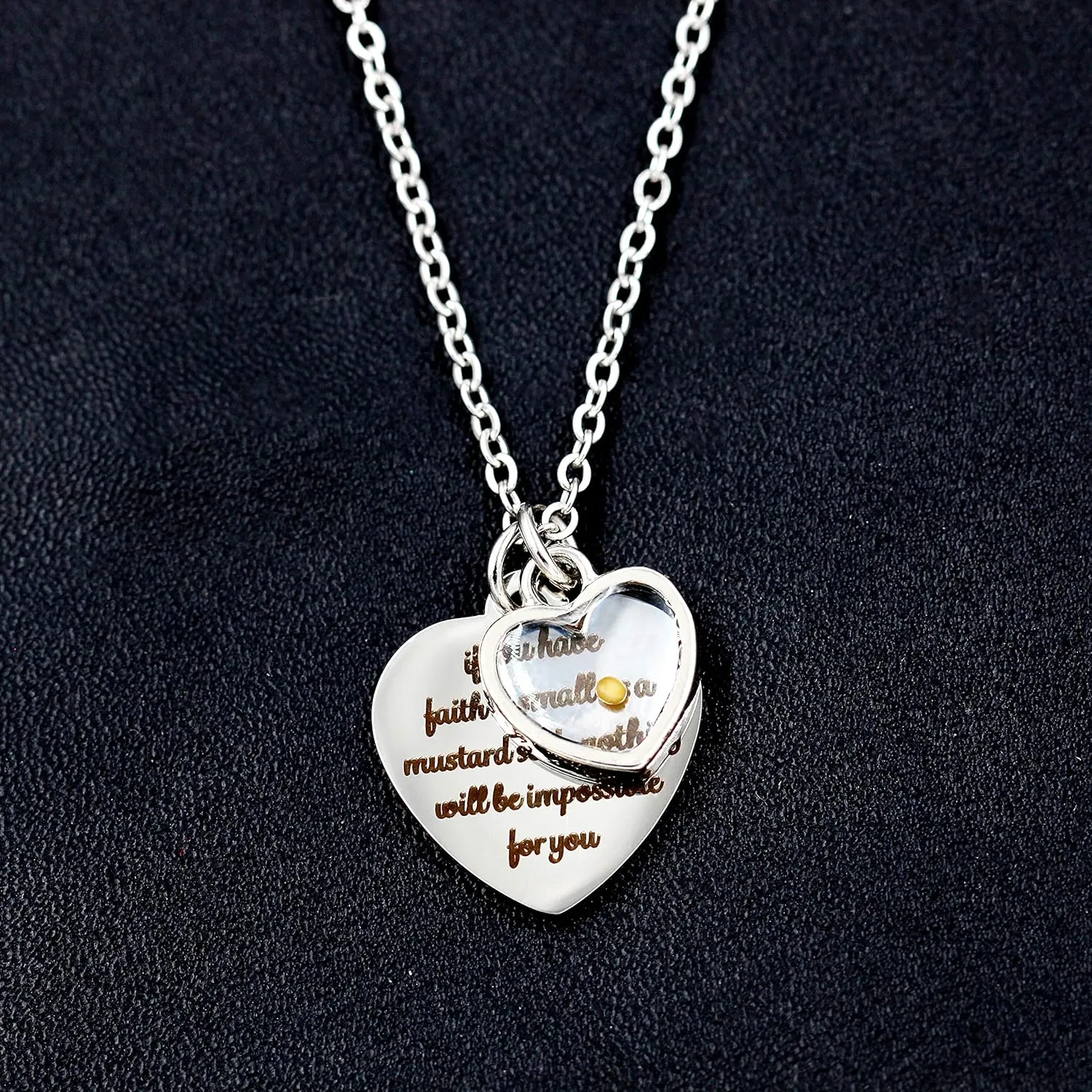 Uloveido Stainless Steel Heart Pendant Christian Faith Mustard Seed Bible Scripture Lettering Necklaces Religious Gift
