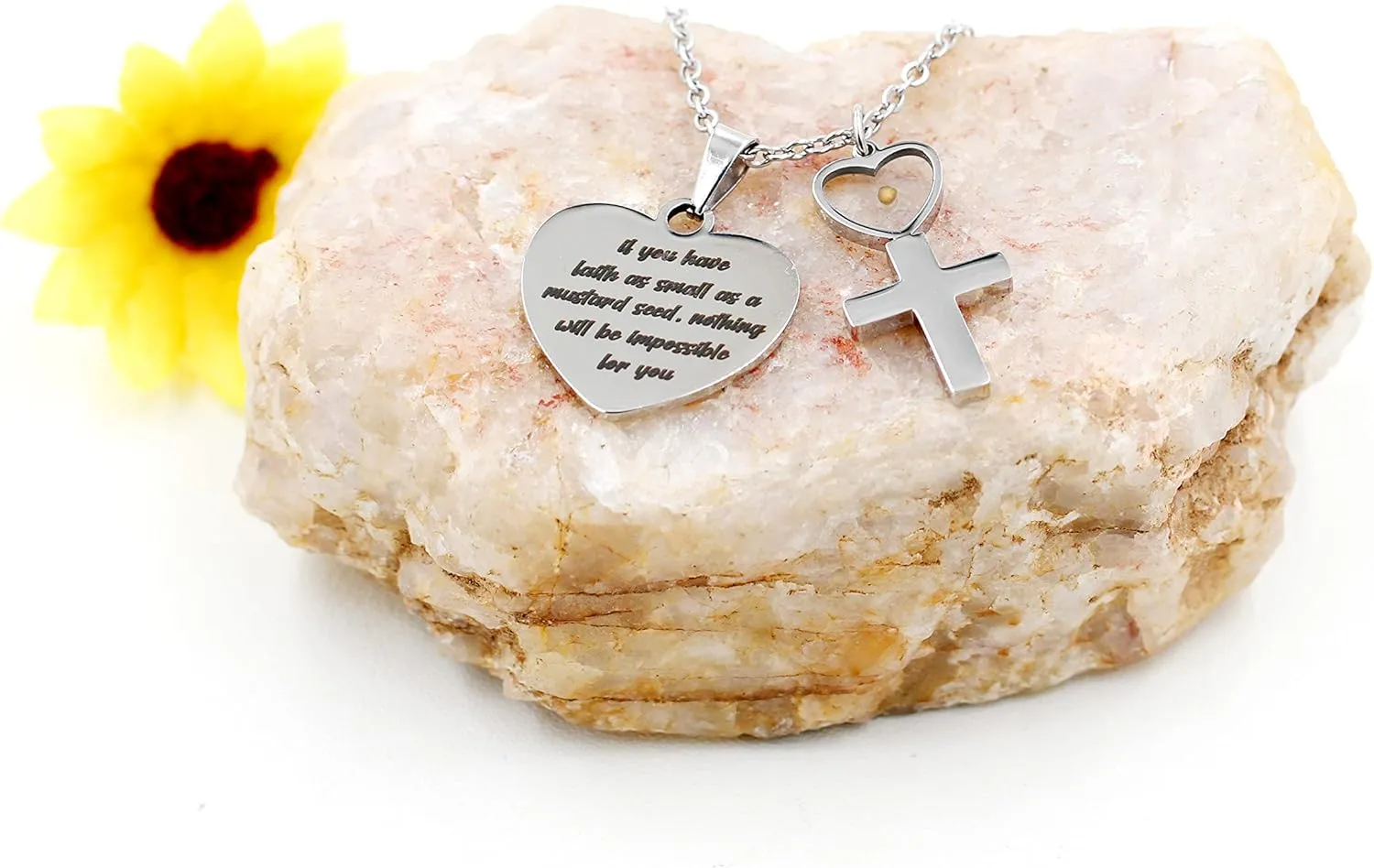 Uloveido Stainless Steel Heart Pendant Christian Faith Mustard Seed Bible Scripture Lettering Necklaces Religious Gift