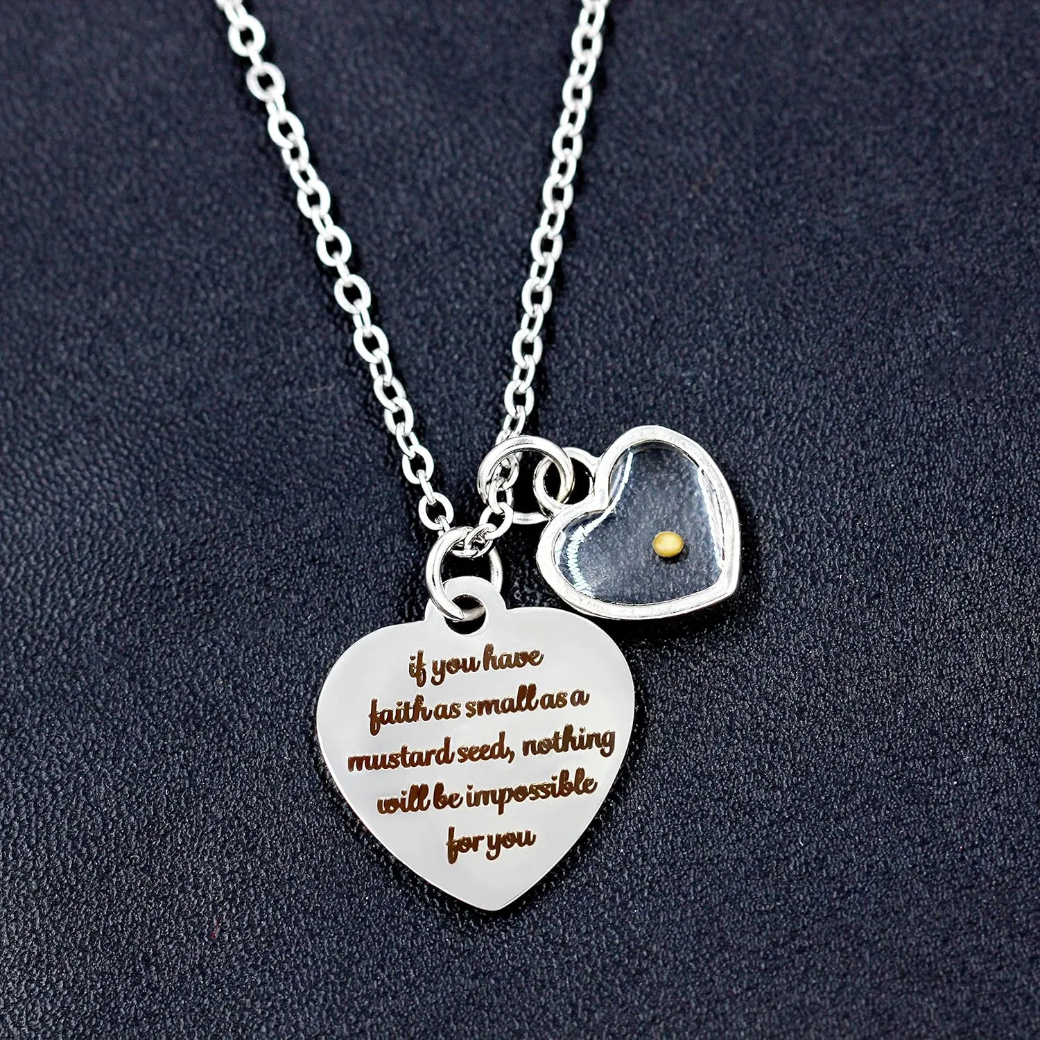 Uloveido Stainless Steel Heart Pendant Christian Faith Mustard Seed Bible Scripture Lettering Necklaces Religious Gift