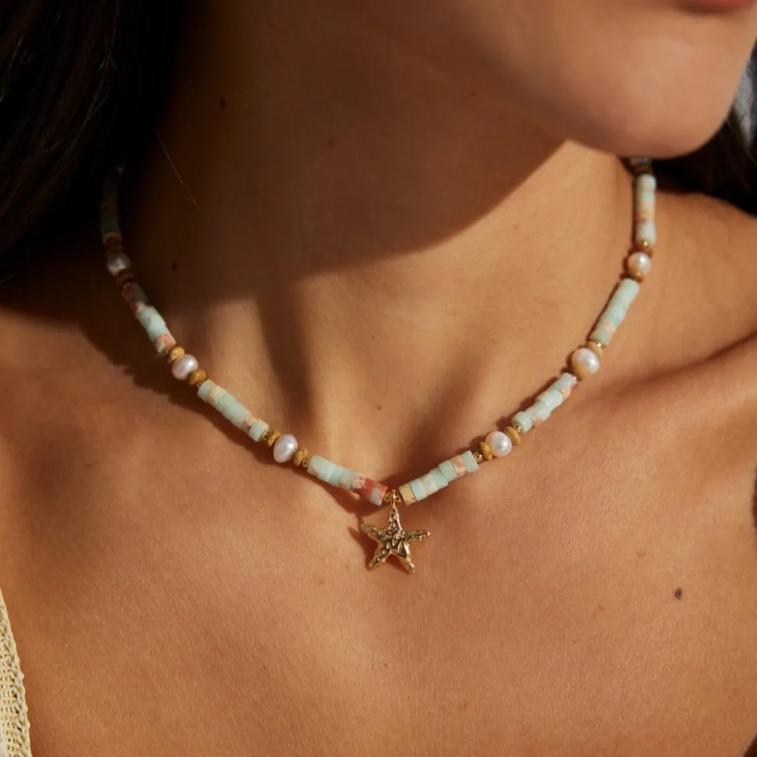 Underwater World Gemstone Starfish Pendant Necklace