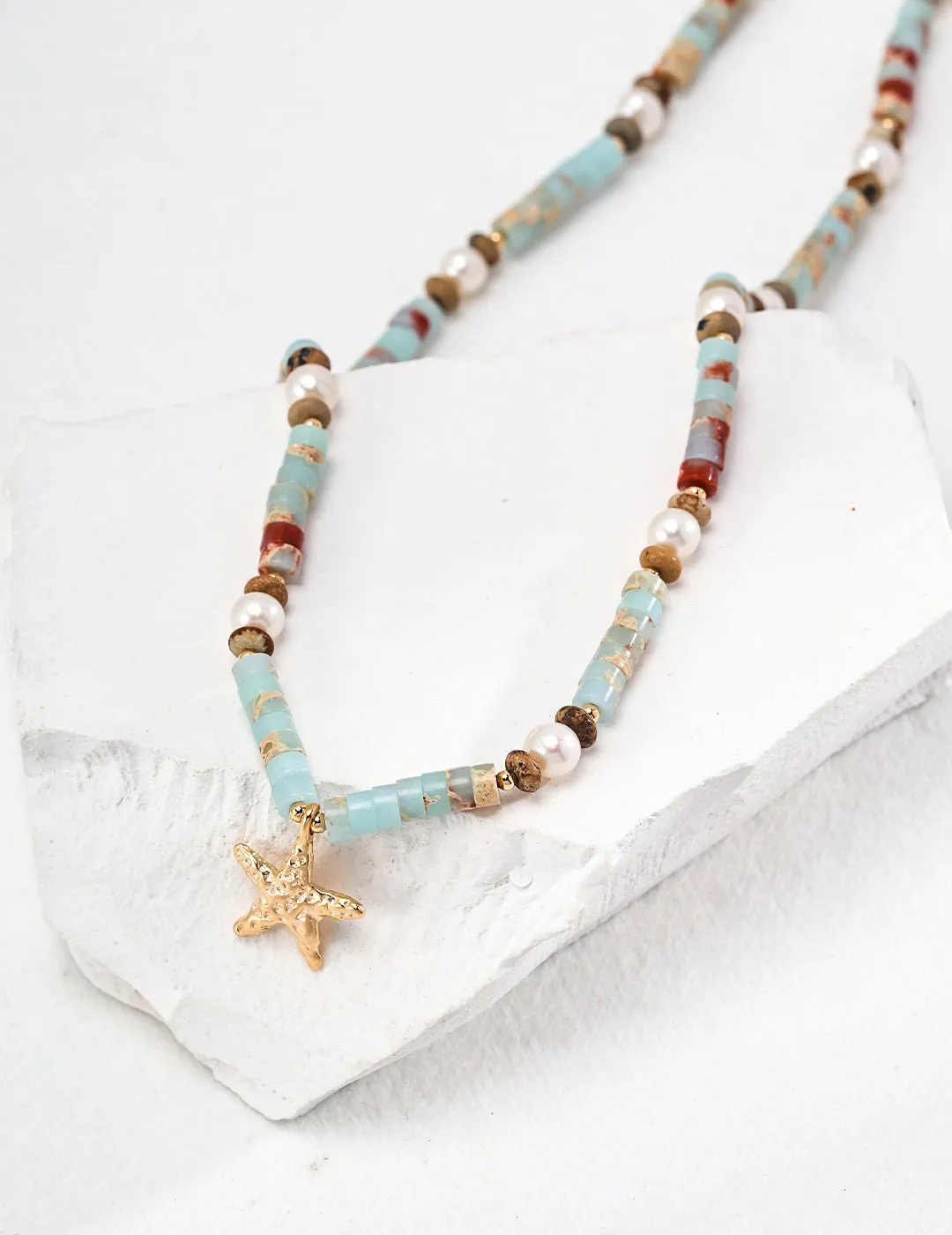 Underwater World Gemstone Starfish Pendant Necklace
