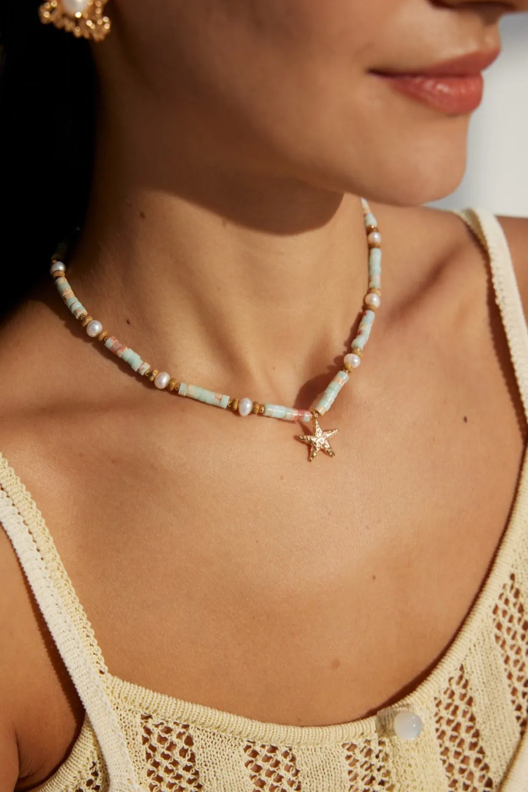Underwater World Gemstone Starfish Pendant Necklace