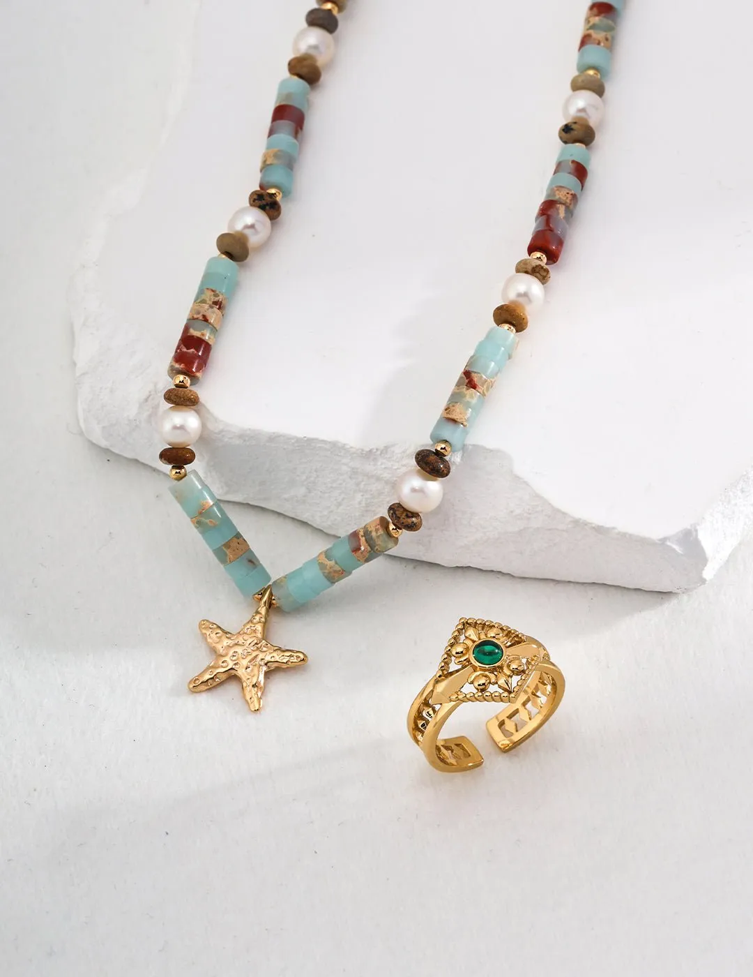 Underwater World Gemstone Starfish Pendant Necklace
