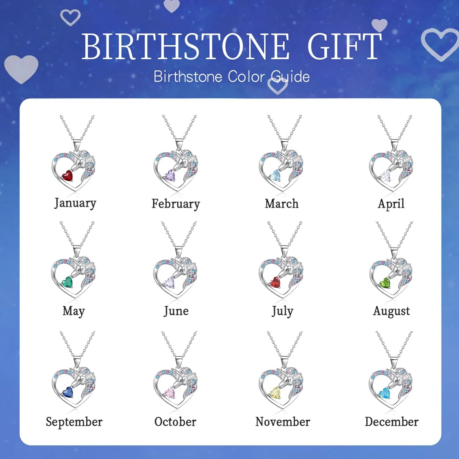 unicorn necklace for girls Unicorn Birthstone Necklaces for Girls Birthday Christmas Valentines Day Gifts