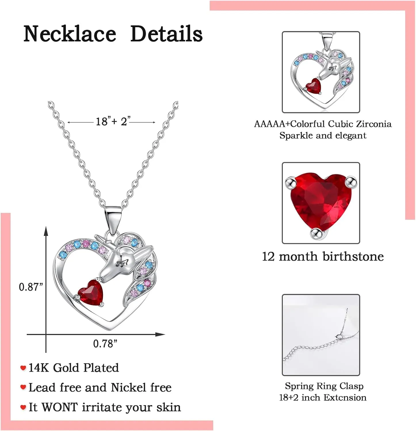unicorn necklace for girls Unicorn Birthstone Necklaces for Girls Birthday Christmas Valentines Day Gifts