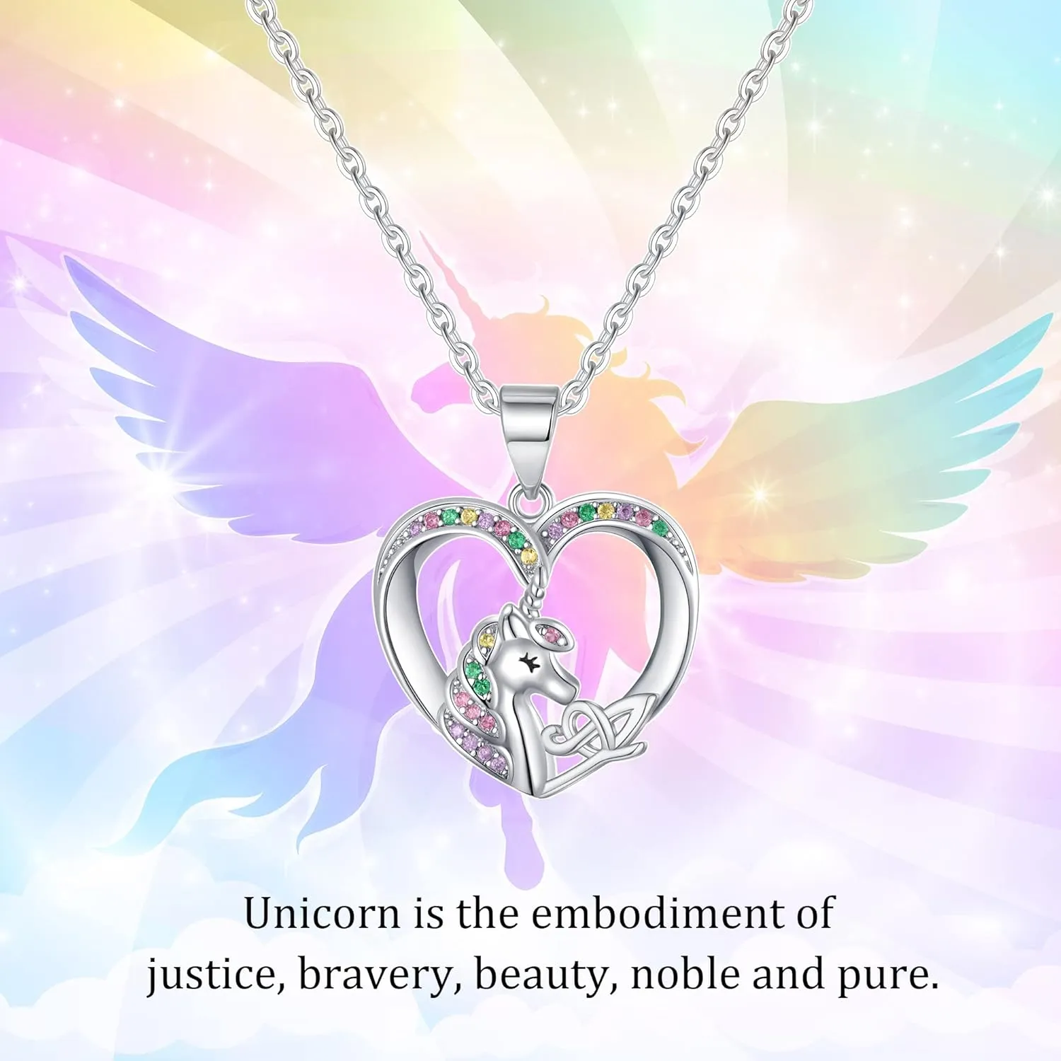 Unicorn Necklaces - Silver Cursive Initial Necklace with CZ Heart Pendant for Girls & Teen Girls