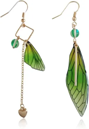 Unique Asymmetry Big Monarch Colorful Butterfly Wing Drop Dangle Earrings Crystal Dragonfly Wing Earrings Fashion Insect Jewelry For Women Girls Teens Gifts