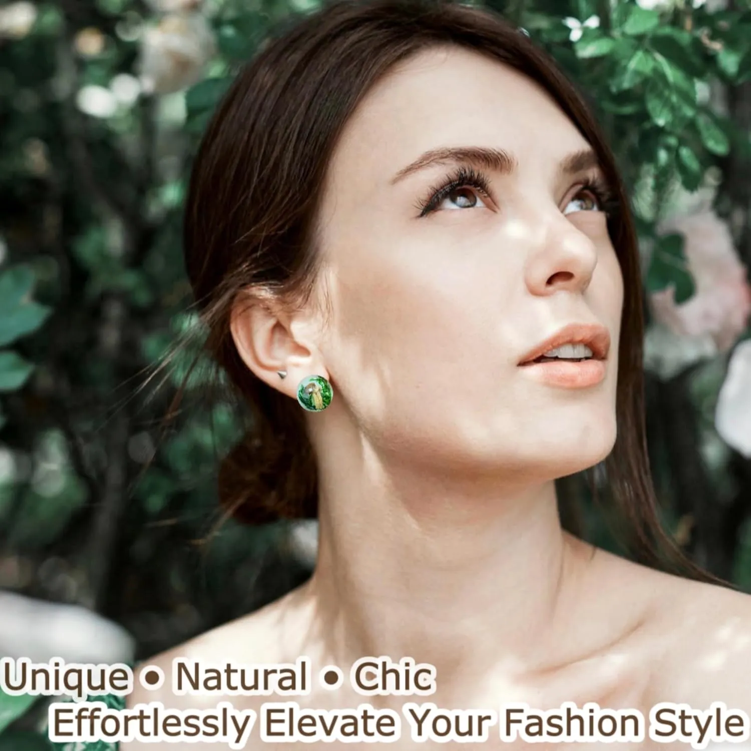 Unique Mushroom Forest Earrings Studs, Pressed Flower Earrings, Cute Resin Terrarium Moss Earrings Necklace Jewelry Set for Women Girls, Stainless Steel Hypoallergenic, Gift for Her Nature Lovers