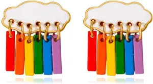 Unique Personalized Hypoallergenic Raindrop Cloud Earrings Lightweight Colorful Enamel Rainbow White Raindrop Clouds Dangle Drop Stud Earrings for Women Girls Statement Jewelry Gifts