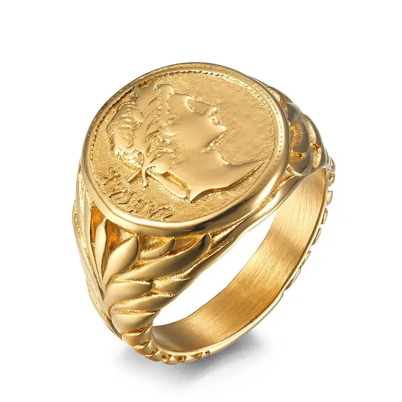 VAIGE Bold Geometric Gold and Silver Stainless Steel Signet Ring