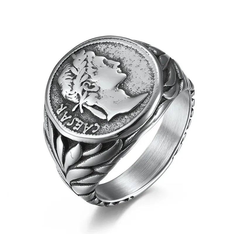 VAIGE Bold Geometric Gold and Silver Stainless Steel Signet Ring