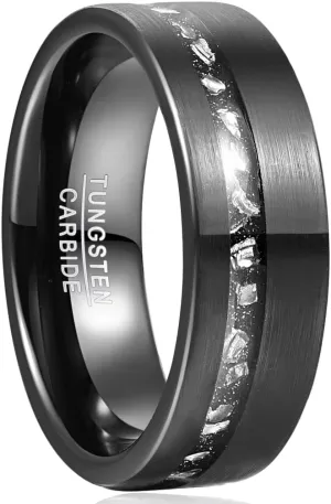 Vakki Tungsten Rings for Men Women Black 8mm Wedding Bands Gibeon Meteorite Inlay Brushed Finish Comfort Fit Size 6-13