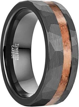 Vakki Tungsten Rings for Men Women Black 8mm Wedding Bands Gibeon Meteorite Inlay Brushed Finish Comfort Fit Size 6-13