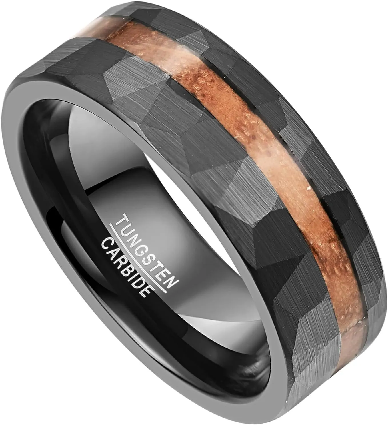 Vakki Tungsten Rings for Men Women Black 8mm Wedding Bands Gibeon Meteorite Inlay Brushed Finish Comfort Fit Size 6-13