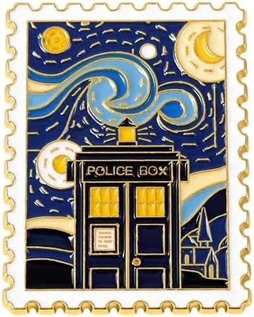 Van Gogh Police Box Stamp Enamel Pin Starry Night Metal Badge Brooch For Backpacks