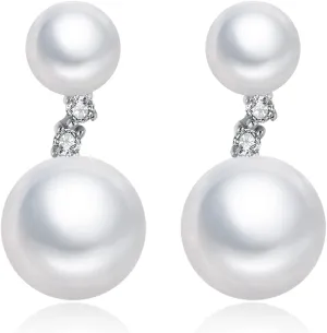 VIKI LYNN 925 Sterling Silver Freshwater Cultured Double Dangle Pearl Earrings for Women