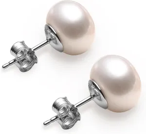 VIKI LYNN Pearl Stud Earrings for Women 925 Sterling Silver Freshwater Cultured 3A Pearl Stud Earrings Women's Jewelry Earrings Mother's Day Wedding Valentines Day Gifts for Women, Brides, Mom, Her