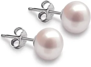 VIKI LYNN Pearl Stud Earrings for Women 925 Sterling Silver Freshwater Cultured 3A Pearl Stud Earrings Women's Jewelry Earrings Mother's Day Wedding Valentines Day Gifts for Women, Brides, Mom, Her