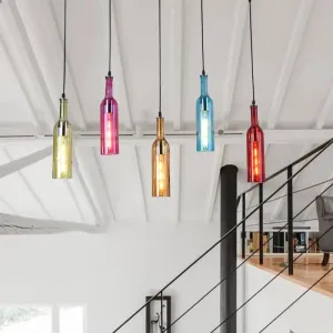 Vintage Black Bottle Cluster Pendant Lamp with Colorful Glass Shades - Perfect for Restaurants!