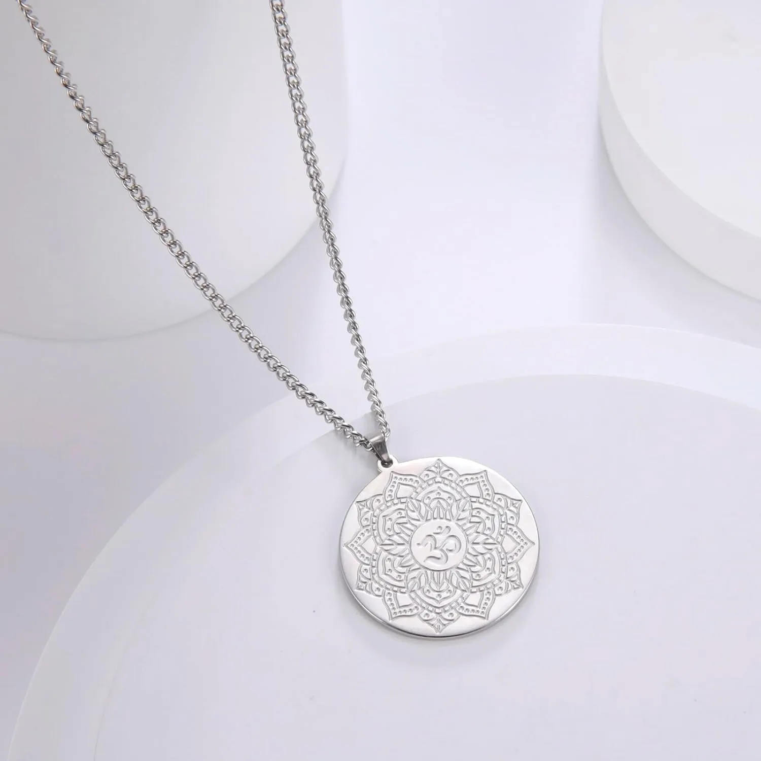 Vintage Buddhism Mandala Necklace Om Symbol Pendant Amulet Stainless Steel Religious Geometry Meditation Jewelry