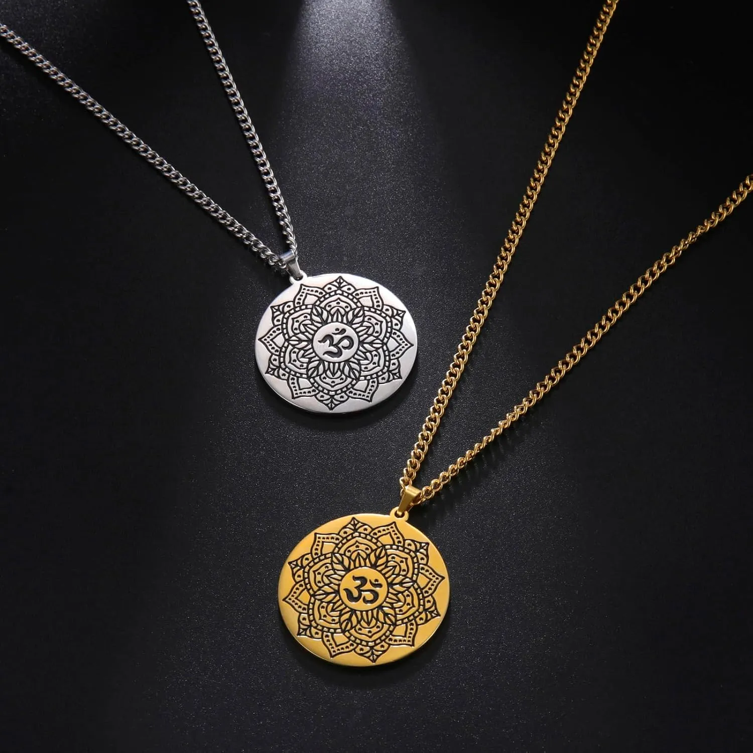 Vintage Buddhism Mandala Necklace Om Symbol Pendant Amulet Stainless Steel Religious Geometry Meditation Jewelry