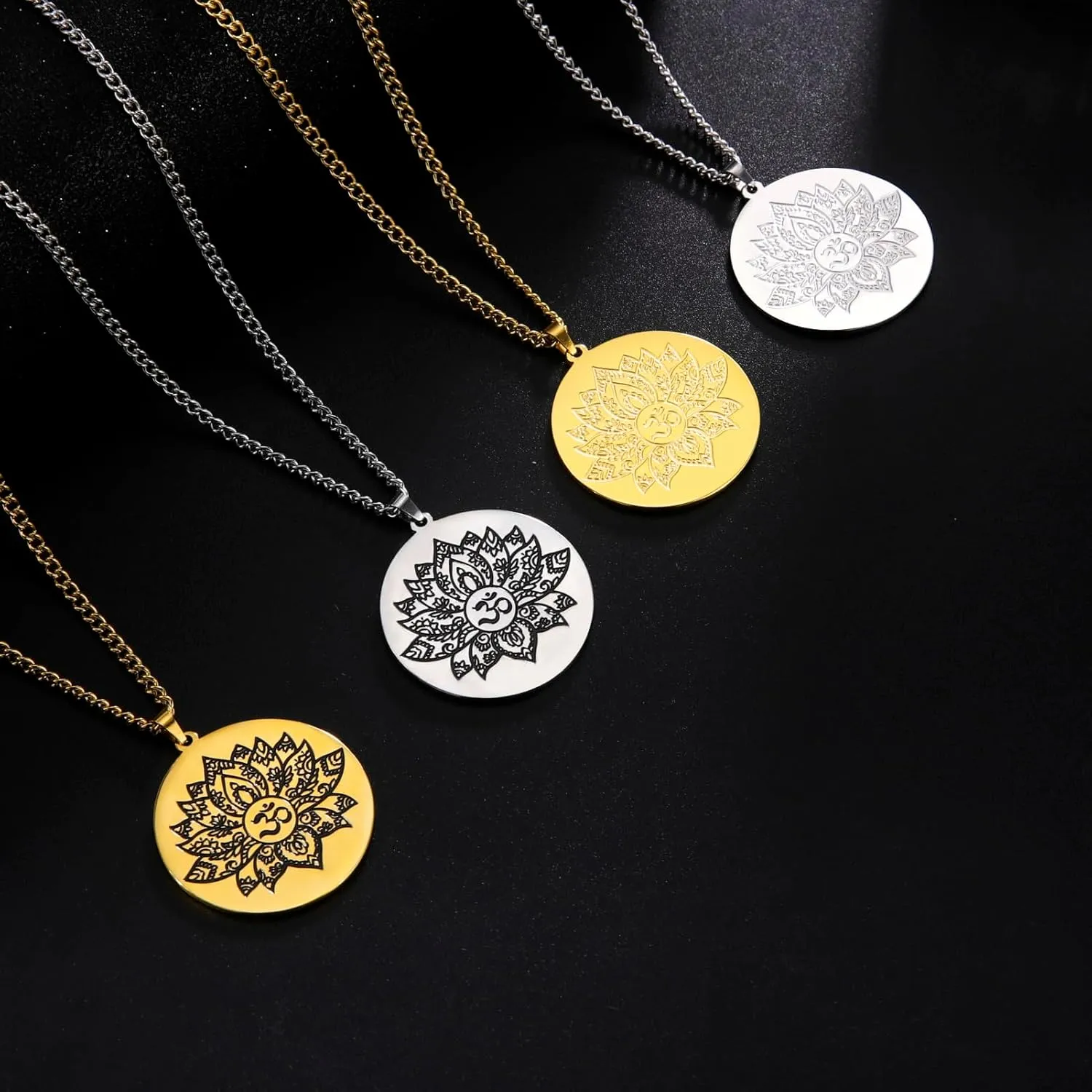Vintage Buddhism Mandala Necklace Om Symbol Pendant Amulet Stainless Steel Religious Geometry Meditation Jewelry