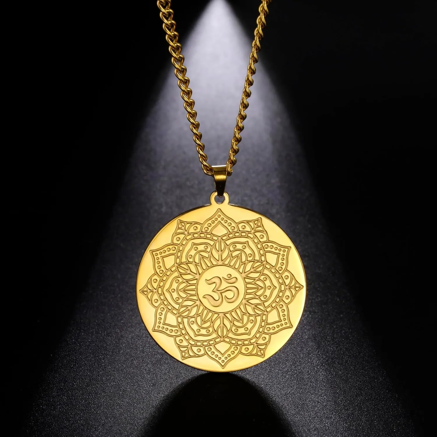 Vintage Buddhism Mandala Necklace Om Symbol Pendant Amulet Stainless Steel Religious Geometry Meditation Jewelry